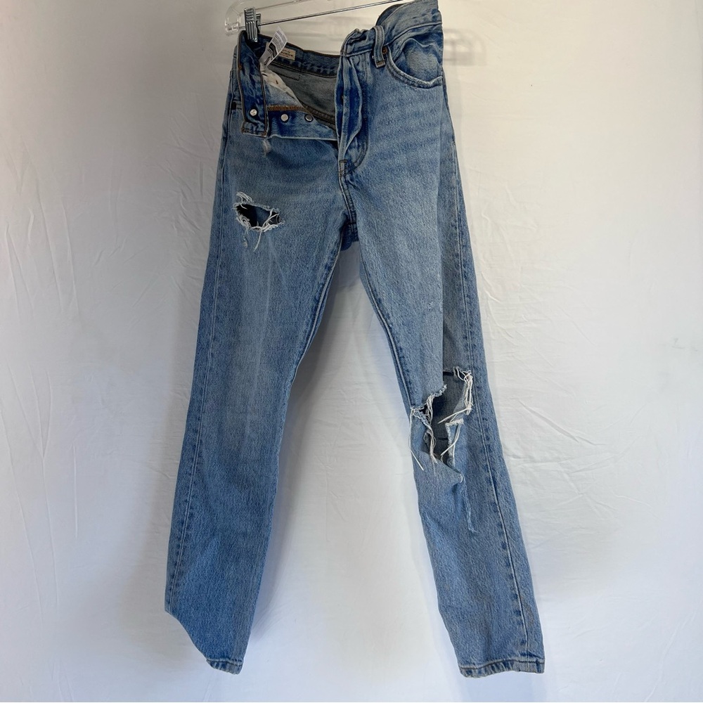 Levi's 501 Skinny Jeans Women's 25x28 Blue Light Wash Distressed Faded Denim